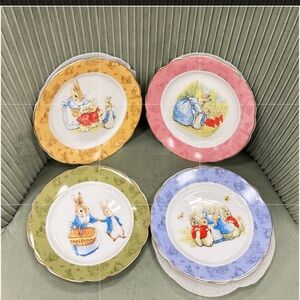 Set of 4 Peter Rabbit Themed Decorative 7.5” Plates - Yellow Pink Green Blue